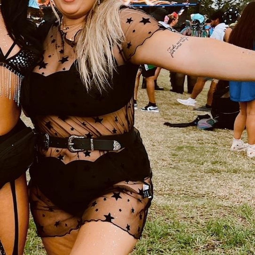 See through dress with Black stars